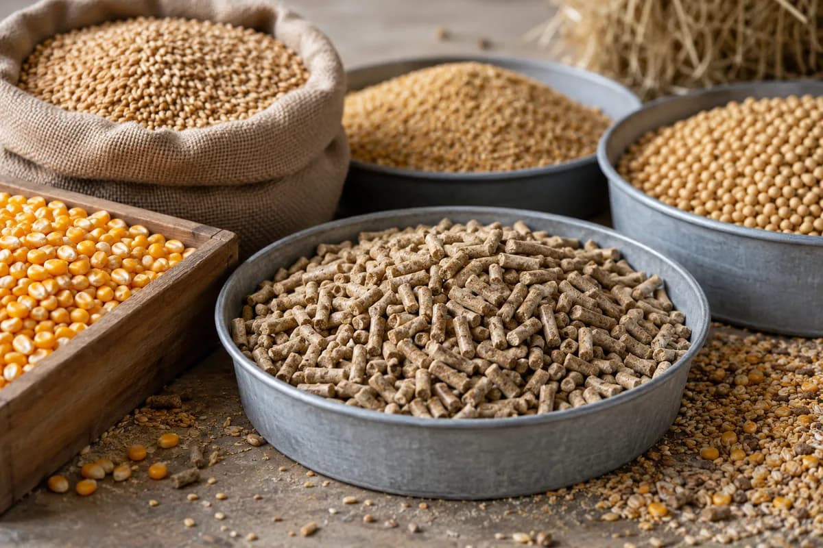 Grains et granulés destinés à l’alimentation des animaux de ferme — illustration générée