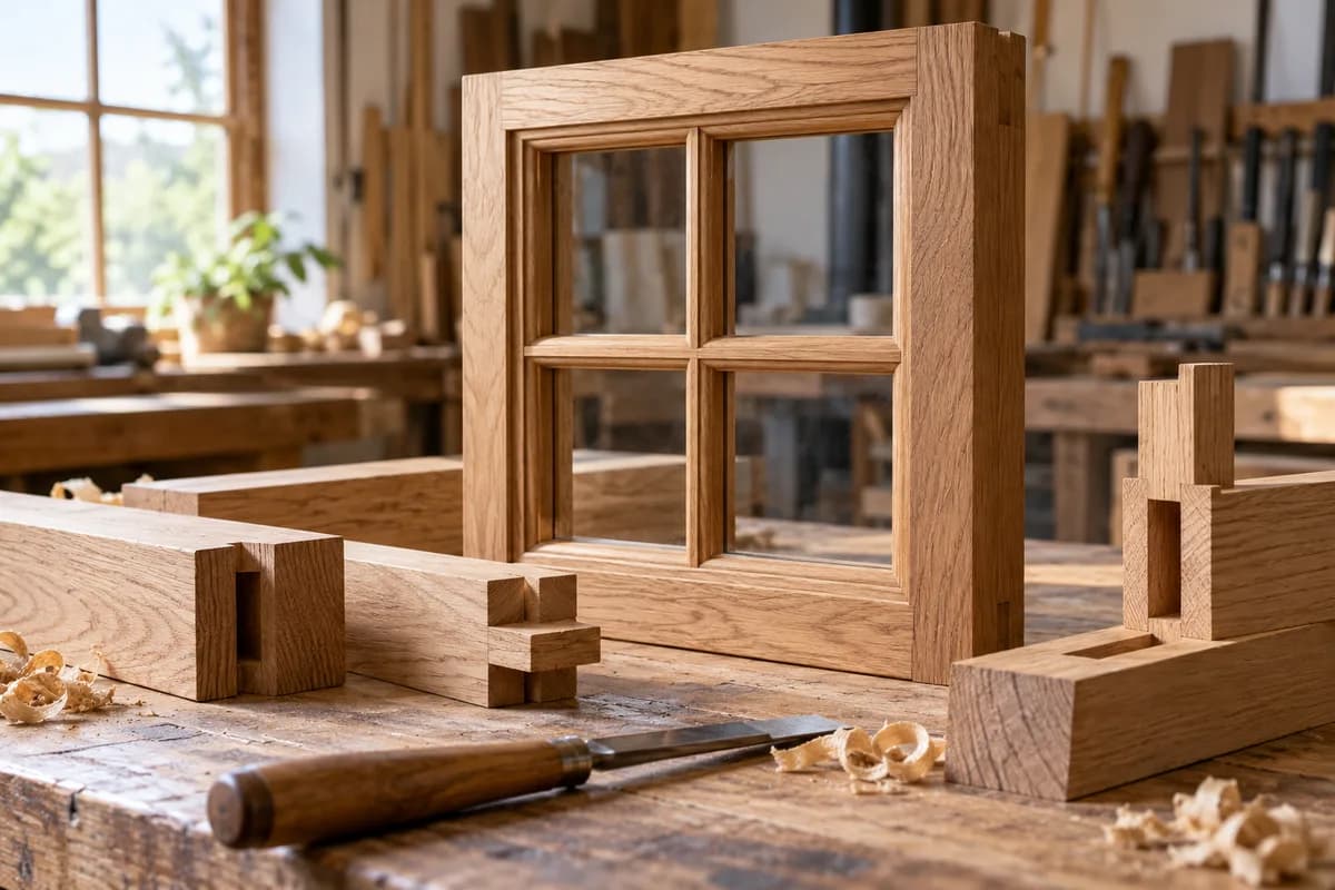 Assemblages et cadre de menuiserie en bois — illustration générée